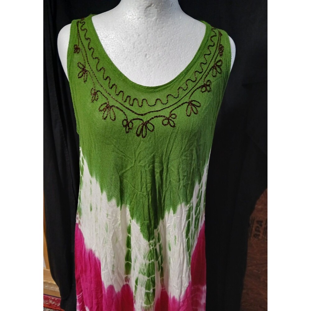 Emily Stacy Boho Sleeveless Umbrella Sundress Tie Dye Embroidered Neck S/M - Picture 2 of 10